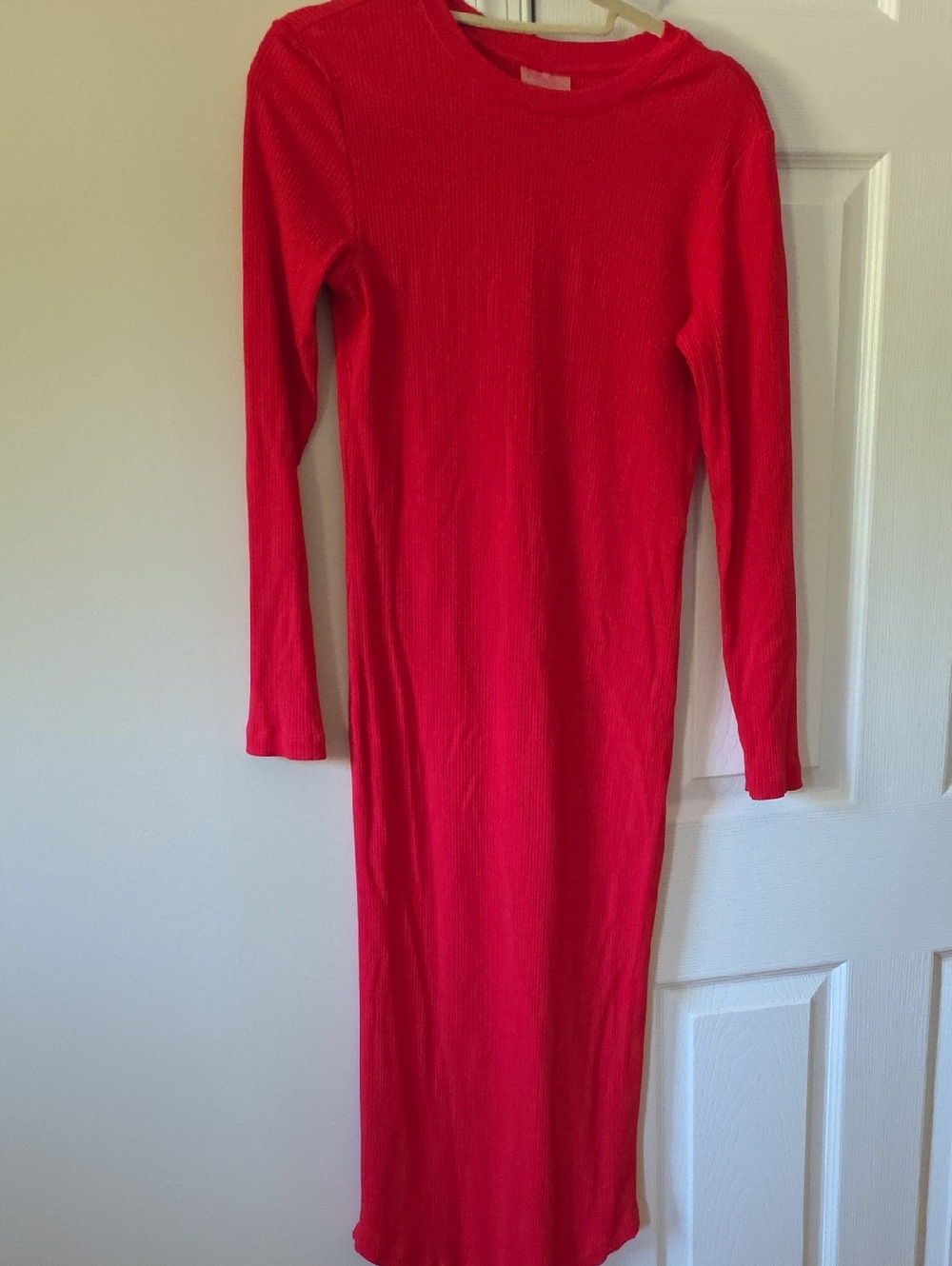 Terez M RED Midi Dress With Slit, Long Sleeve, Cotton Blend.